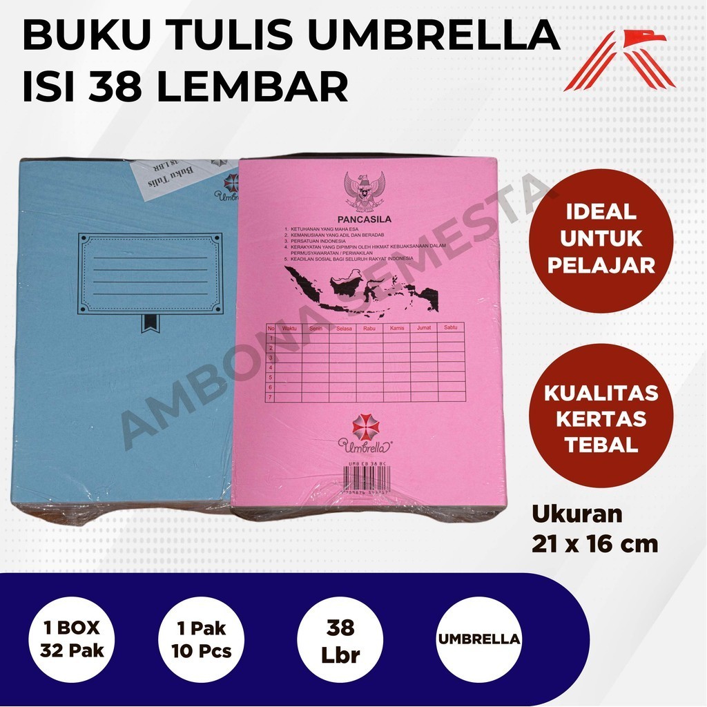 

Buku Tulis Umbrella isi 38Lbr BC @10 Pcs