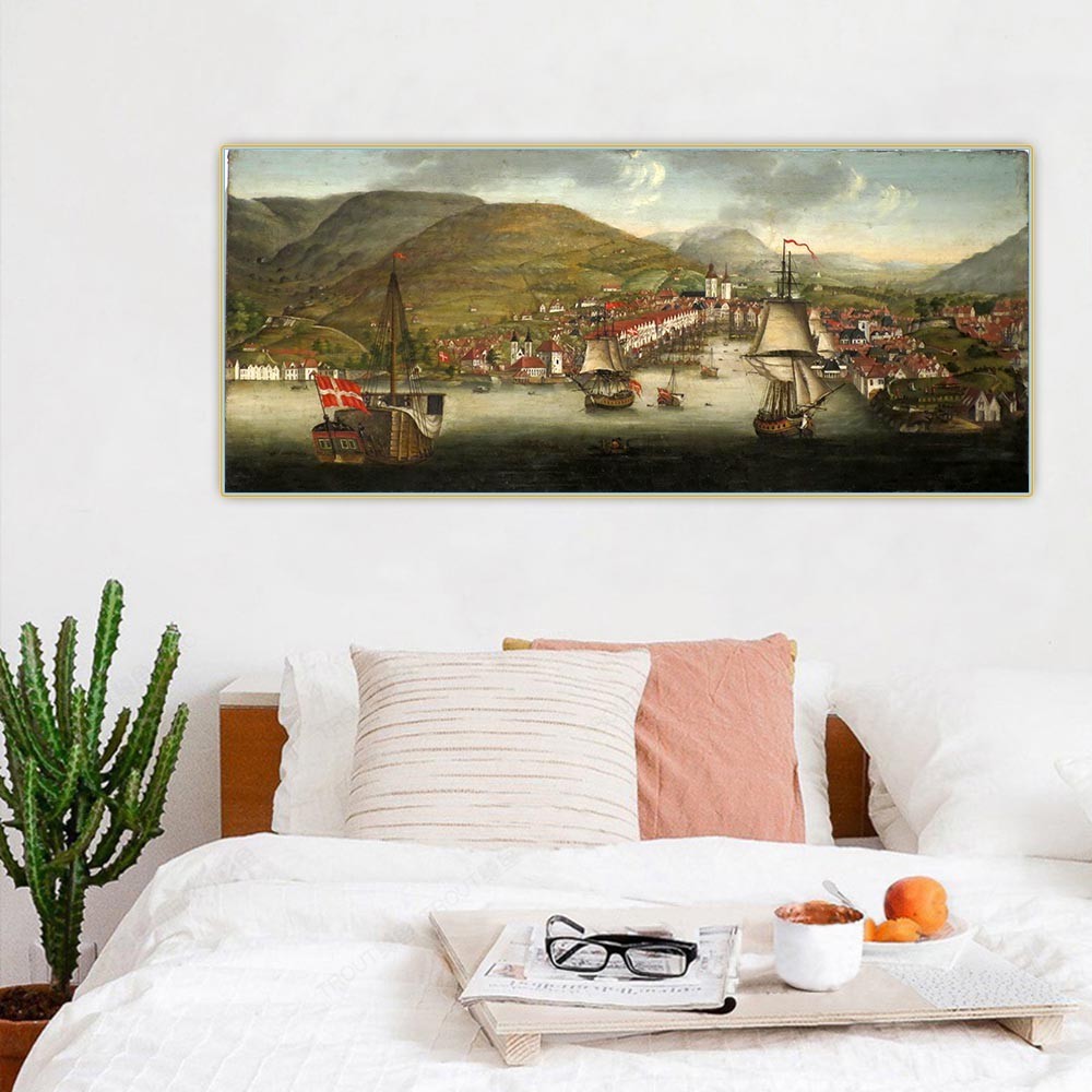 

Johan Christian Dahl "From Bergen Harbor" Natural landscape Canvas Art Oil Painting Aesthetics Artwork Living Room Decoration