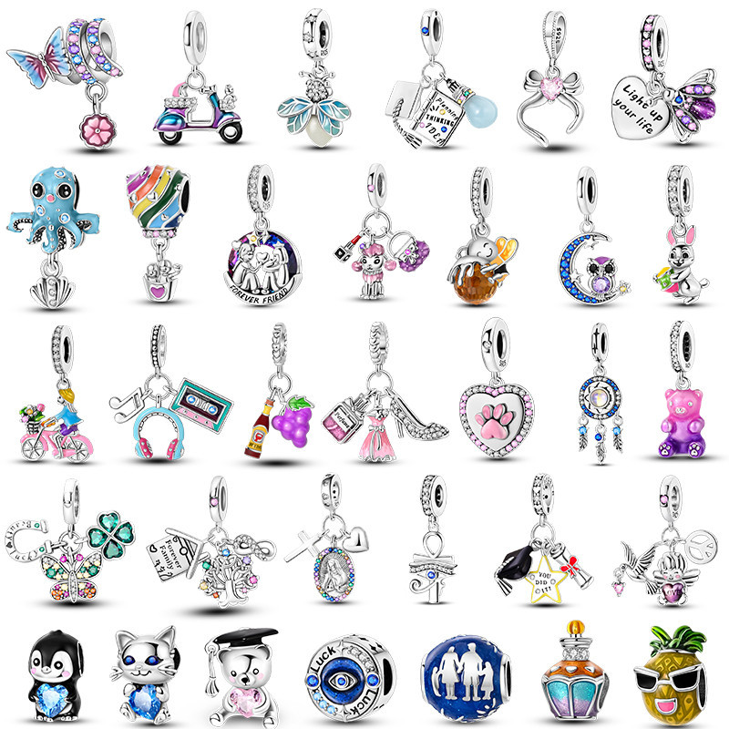 Pandora Blue Firefly Charms 925 Sterling Silver Evil eyes Glow in the dark Travel Pink Clip Beads DI