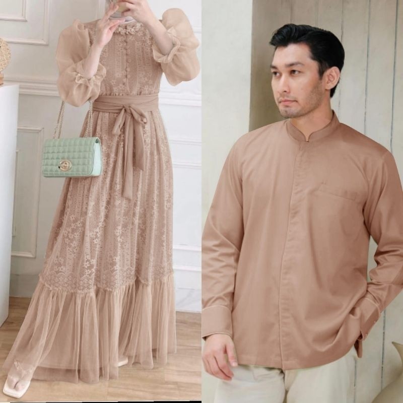 Butik TNB Gamis Couple Naria Bz4 Terdapat ukuran, cantik dan elegant, pasangan, Couple dapat 2 baju