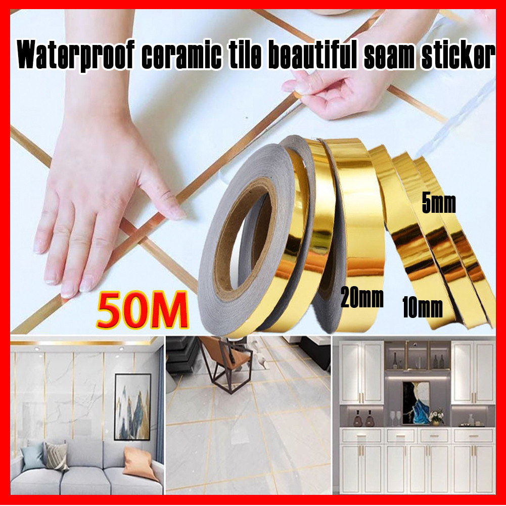 50meter Gulungan Stiker Pembatas Keramik Lebar 0.5cm/1cm/2cm Dekorasi Lantai DIY Wardrobe Decorative