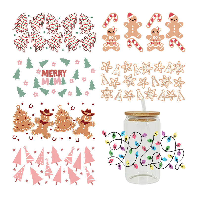 

UV DTF Sticker christmas Theme For The 16oz Libbey Glasses Wraps Cup Can DIY Waterproof Easy To Use Custom Decals D3735