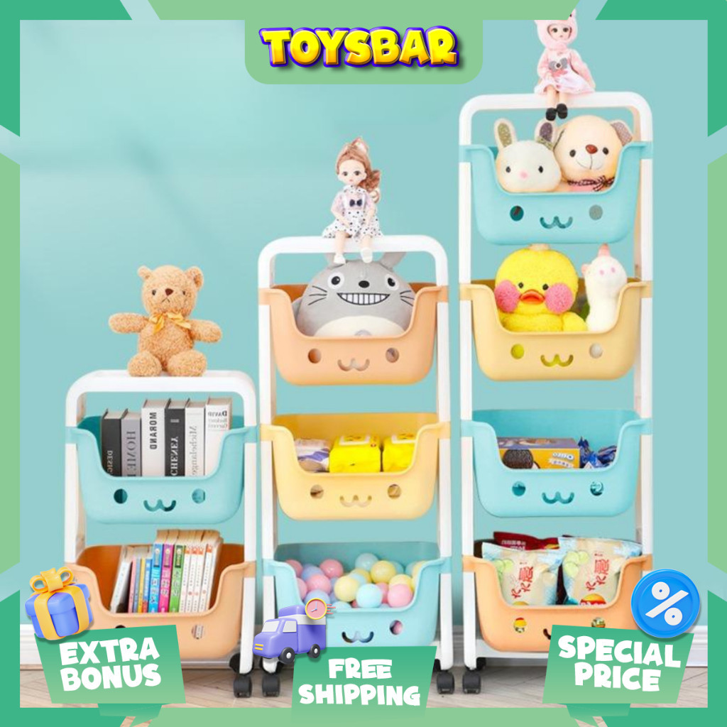 DK16YS Rak Mainan Anak Rak Dapur/Kamar Mandi Tempat Penyimpanan Mainan Rak Roda 4 Susun / Rak Mainan
