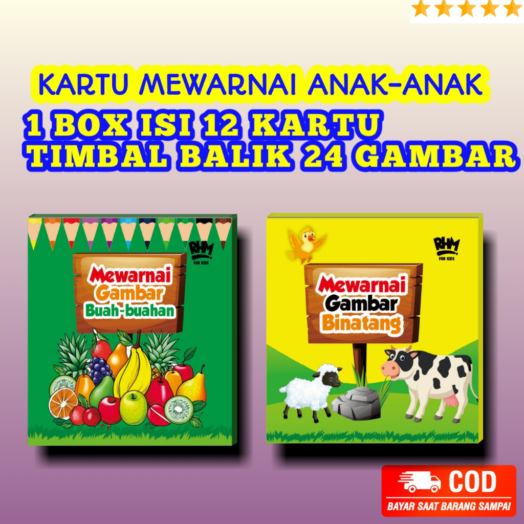 

Kartu Mewarnai Anak / Edukasi Mewarnai Karakter Hewan / Buah - Buahan / DLL /B Y