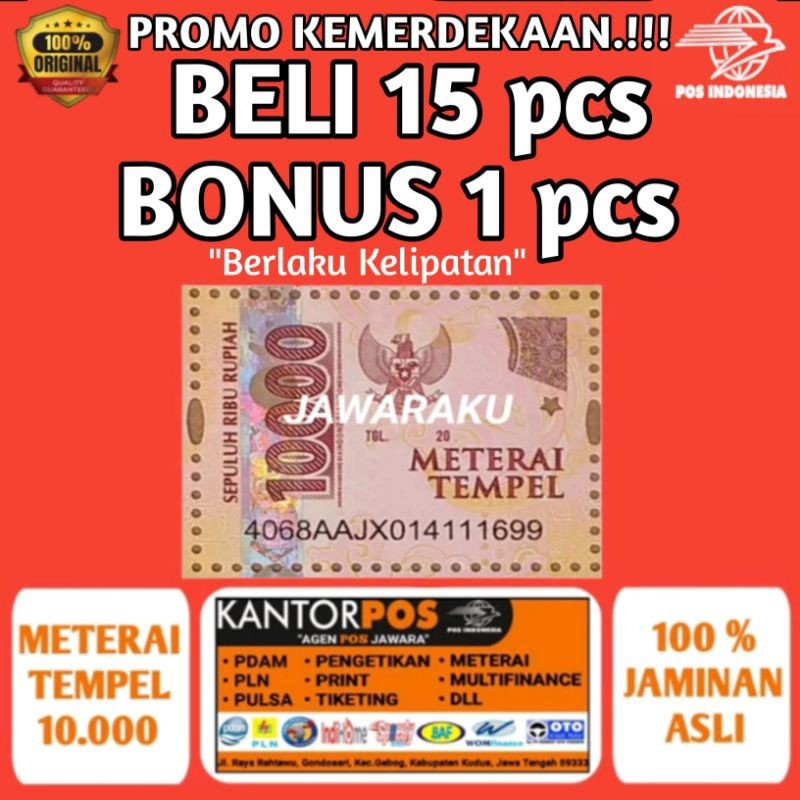 Meterai atau Materai Rp 10000 (50 Pcs/Keping)   TERMURAH.