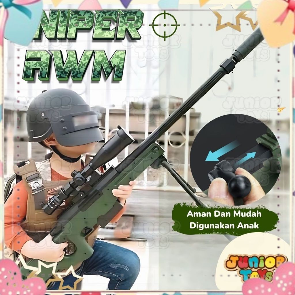 Mainan Anak Laki Tembak Tembakan Sniper AWM Besar Peluru Busa Aman Tidak Berbahaya Soft Bullet Gun T