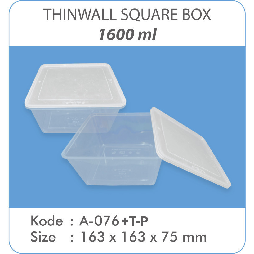THINWALL KOTAK SQUARE 1600ML | TEMPAT MAKANAN PLASTIK  |  THINWALL | TEMPAT MAKANAN TUTUP WARNA PUTI