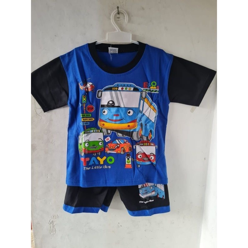 Kaos Setelan Anak Usia 2-10 Tahun Gambar Bus Kecil Tayo 1