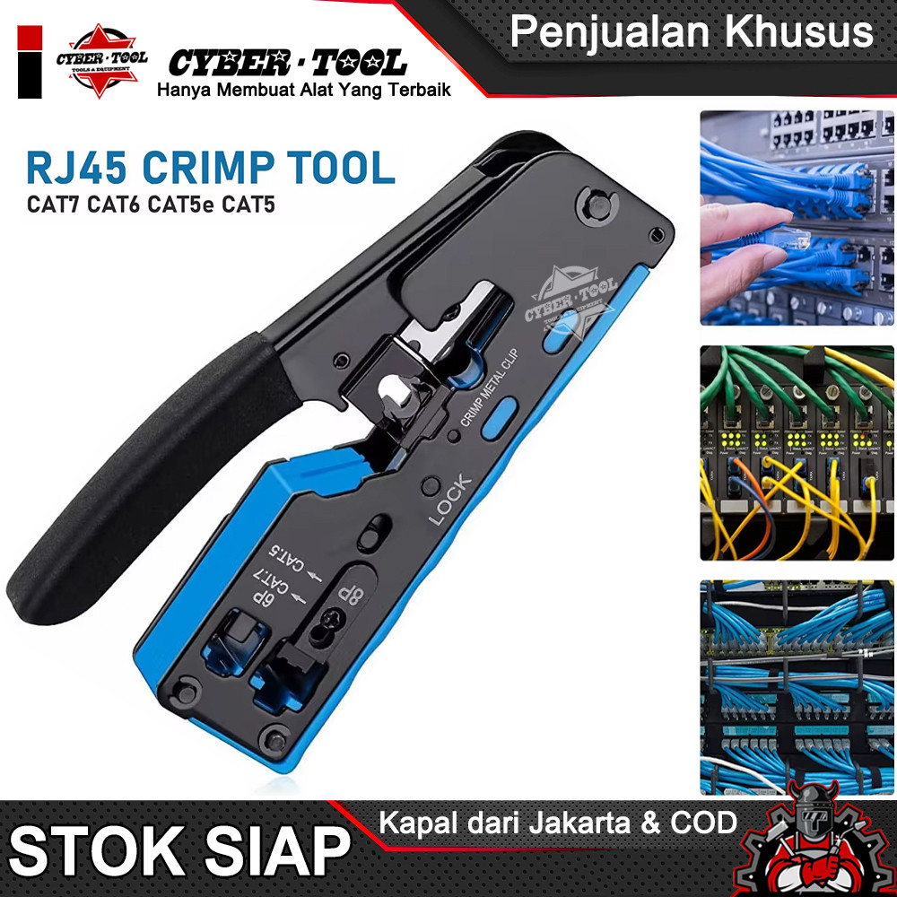 RJ45 Tang Crimp Pass Through Crimper, Stripper, dan Cutter untuk Konektor Modular Cat7 Cat6 Cat5e