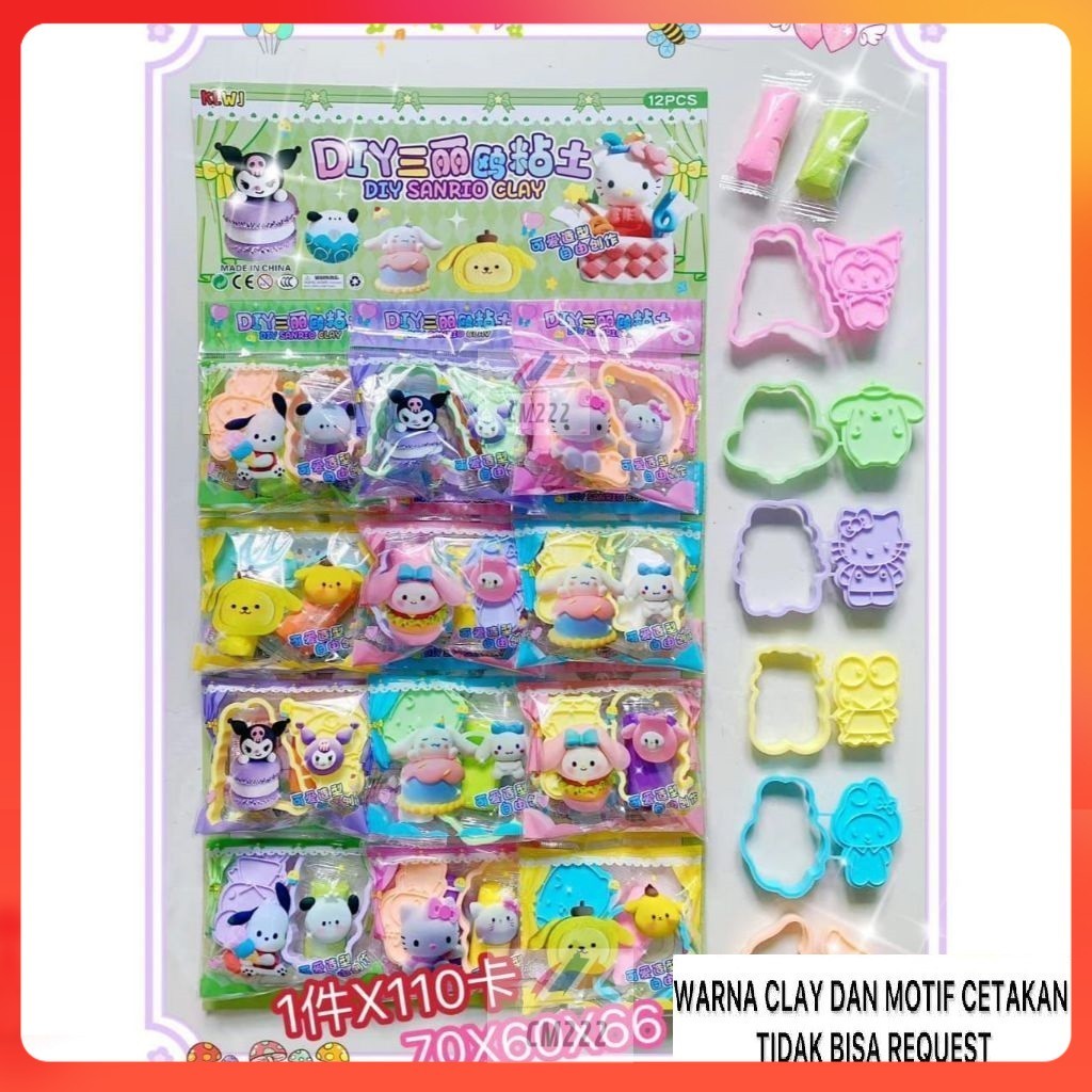 Mainan Cetakan Clay Karakter Sanrio isi 12pcs