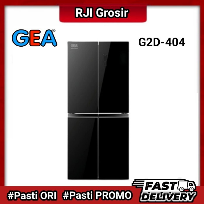 KULKAS SIDE BY SIDE GEA 404 L 4 PINTU G2D LOW WATT TEMPERED GLASS