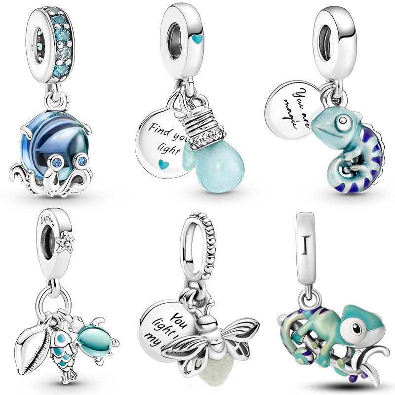 Fit Pandora 925 Silver Original Bracelets Luminous Firefly Chameleon Aircraft Butterfly Charms Beads