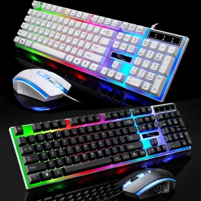 Set Keyboard Gaming Wired Mechanical Feel RGB LED USB Plug and Play Full Size QWERTY dengan Mouse Se