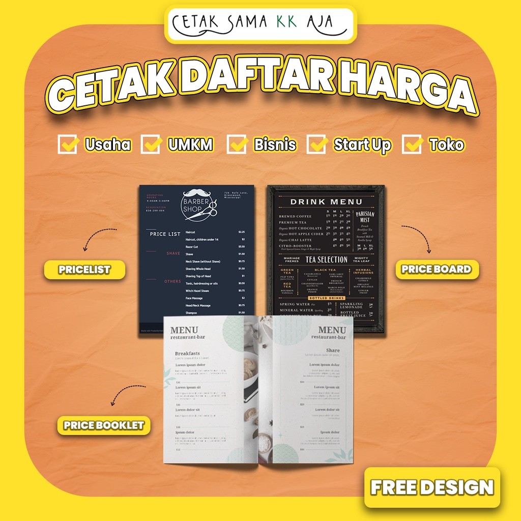 [FREE DESIGN] CETAK DAFTAR HARGA PRICELIST PRICE BOARD PRICE BOOKLET