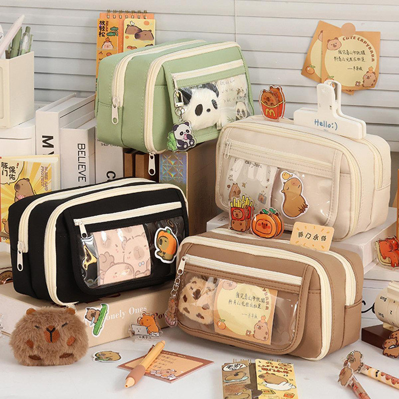 

Double Layer Pencil Case Large Capacity Minimalist Girl Student Fabric Pencil Pouch School Stationery Organizer Supply Pen Bags