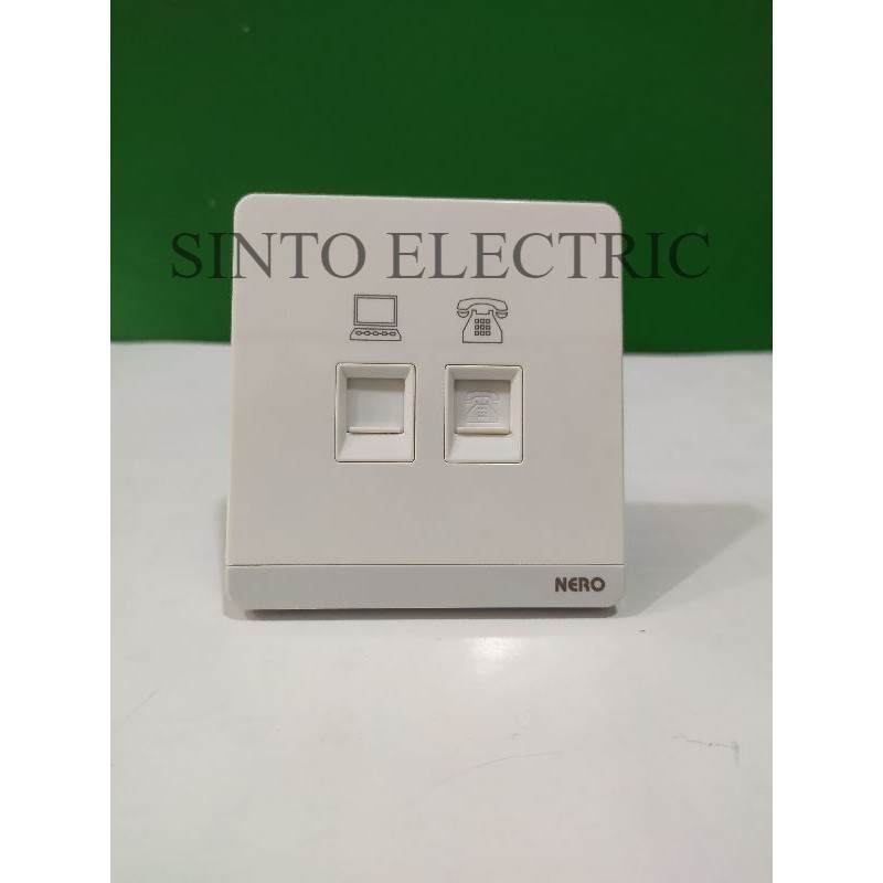 NERO Decora White Outlet Data Cat 6 + Outlet Telepon