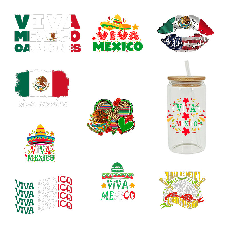

UV DTF Transfer Sticker Mexico Theme For The 16oz Libbey Glasses Wraps Cup Can DIY Waterproof Easy To Use Custom Decals D3802