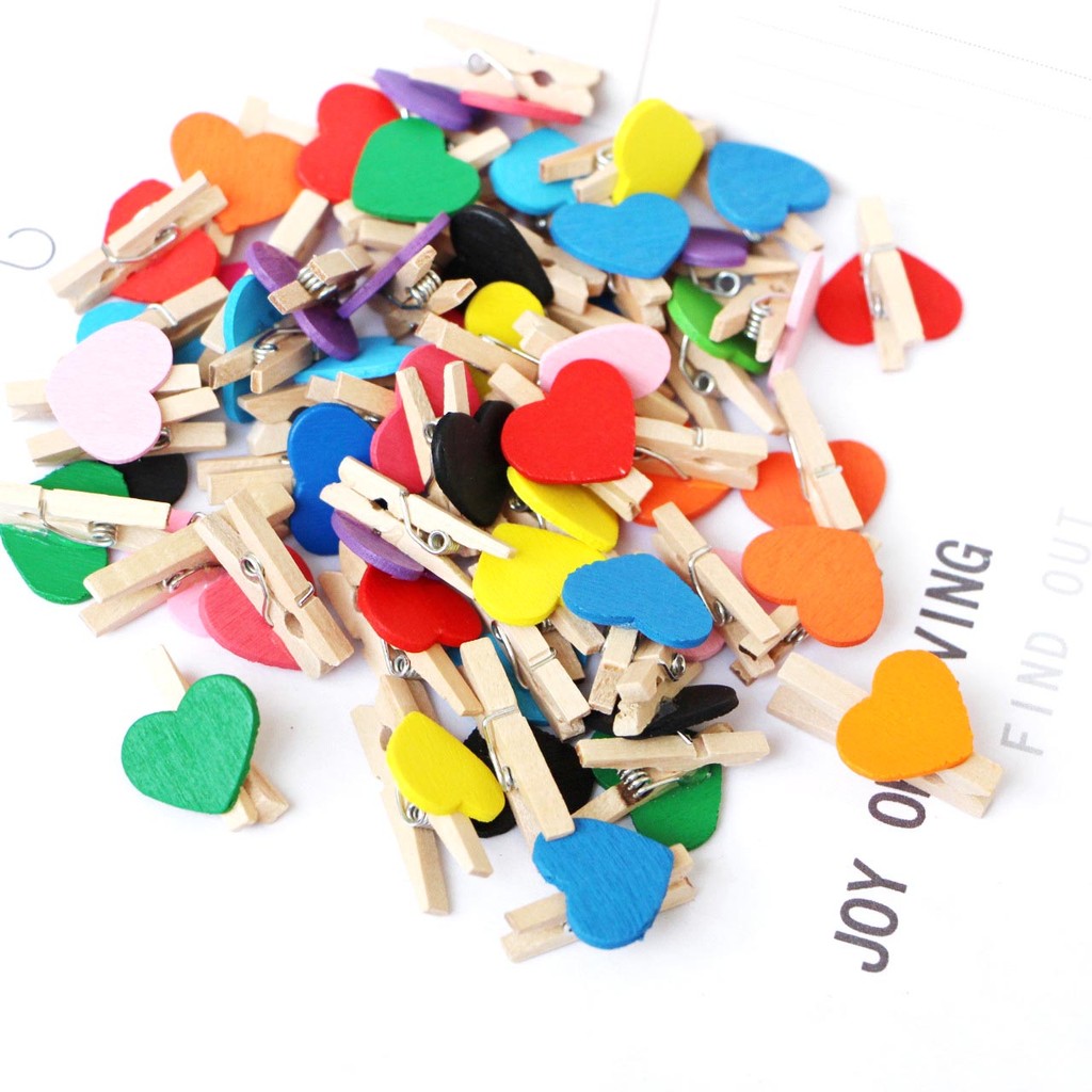 

30x4mm 20pcs Wooden Colored Love Heart Photo Clip Memo Paper Peg Clothespin Stationery Valentine's Day Wedding Party Craft Decor
