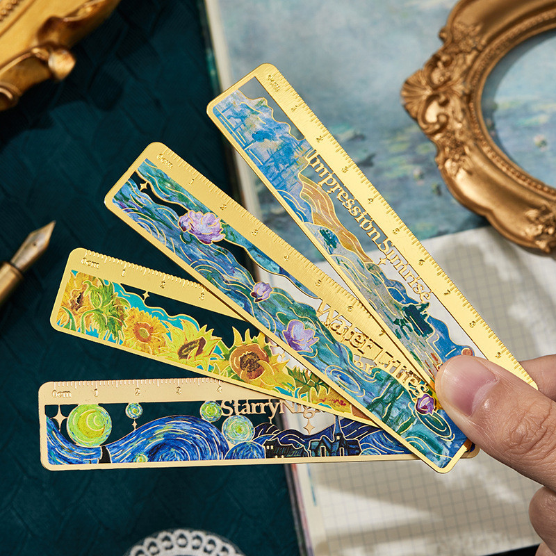 

Retro Floral Mountains Landscape Ruler Creative Bookmarks for Kids 10cm Brass Scrapbook Ruler Cute Student School Supplies Gift
