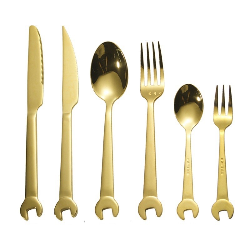

1PCS Gold Wrench Tableware Fork Spoon Gift Fruit Dessrt Salad Forks Home Kitchen Stainless Steel Cutlery