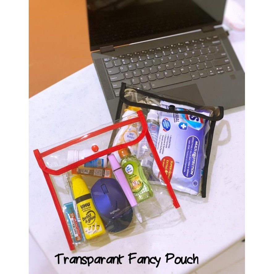 

[New] Fawn'G Handmade - Transparant Fancy Pouch / Clear Stationery Bag - Hitam, Tanpa Nama