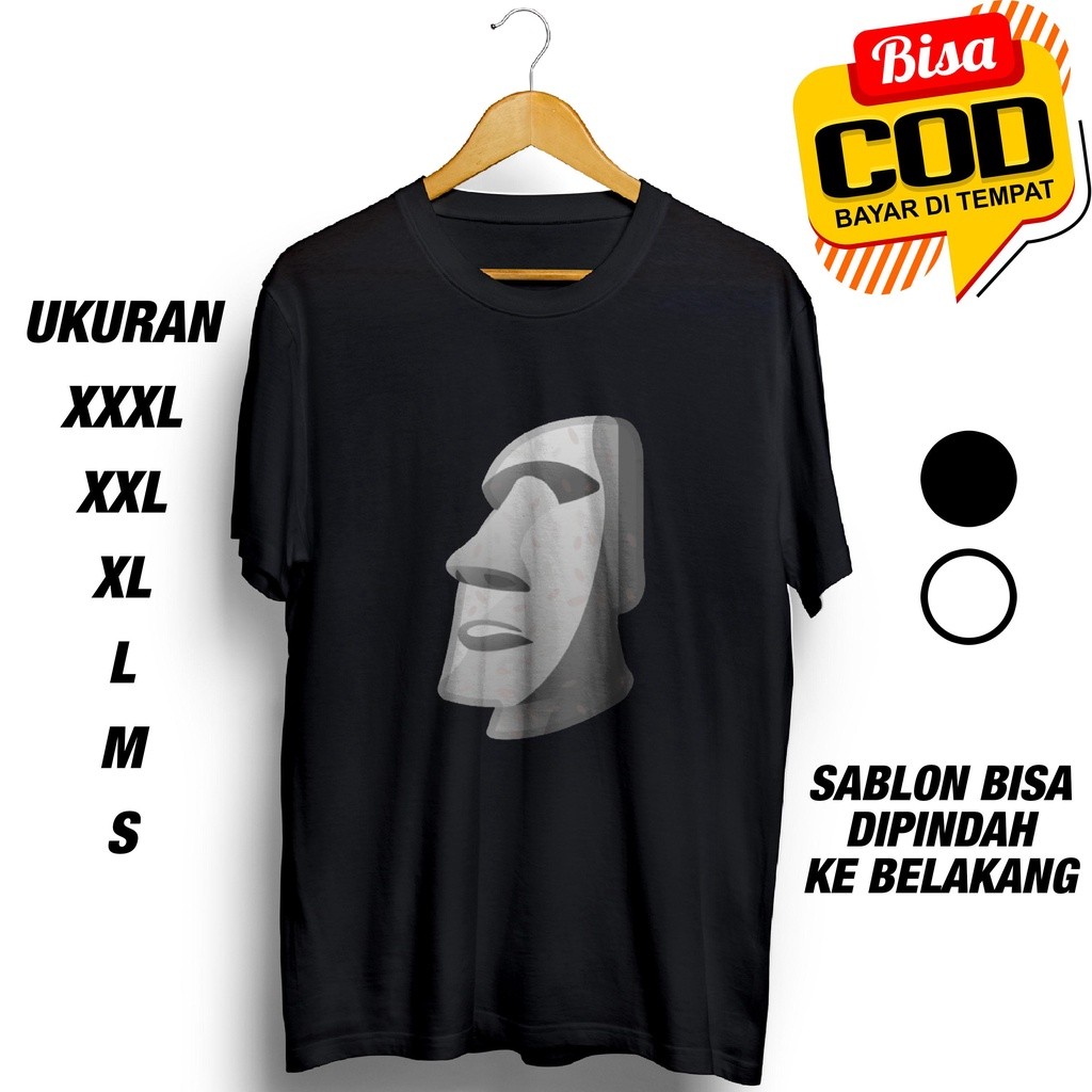 Kaos Emot Batu Moai / Baju Distro Keren Cowok Cewek / Emoji