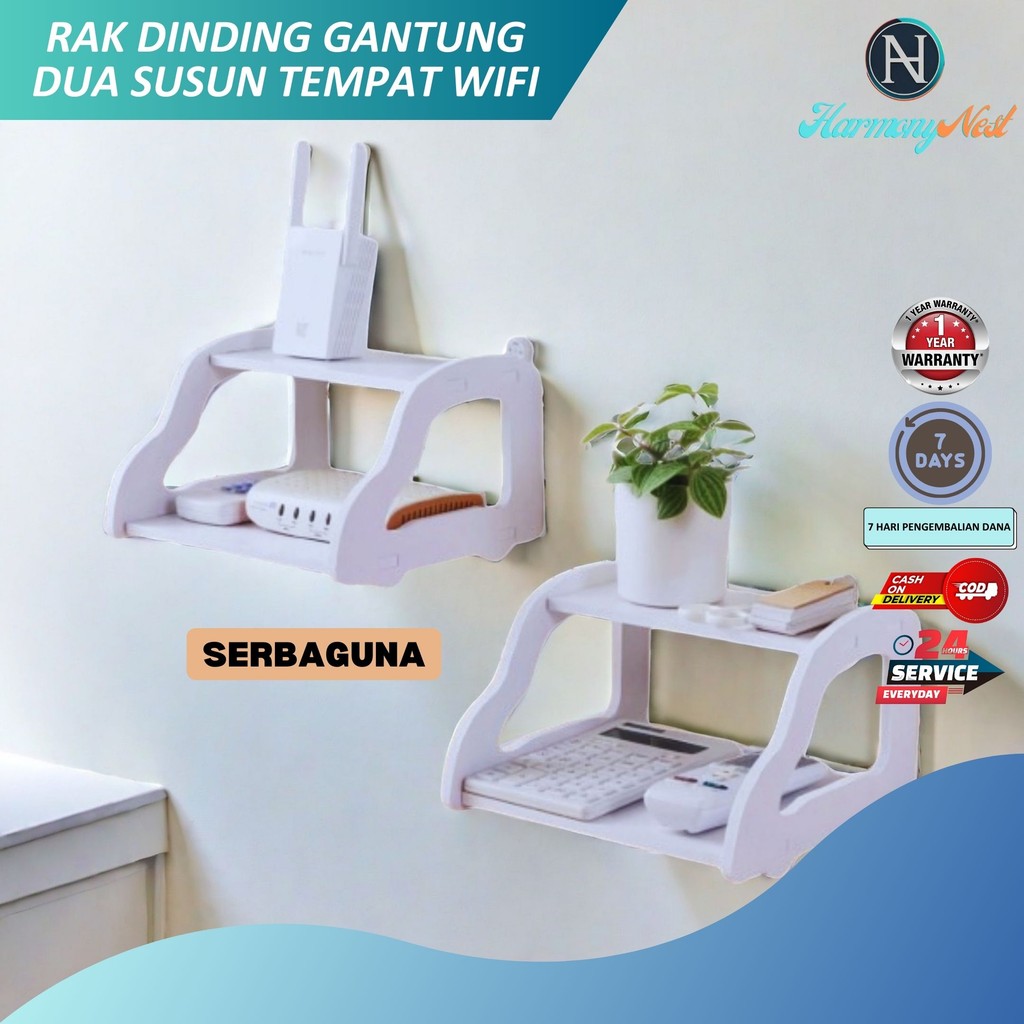 HarmonyNest - Rak Dinding Tempel Gantung Kekinian Dua Susun Dekorasi Rumah Tempat Modem Wifi Telepon