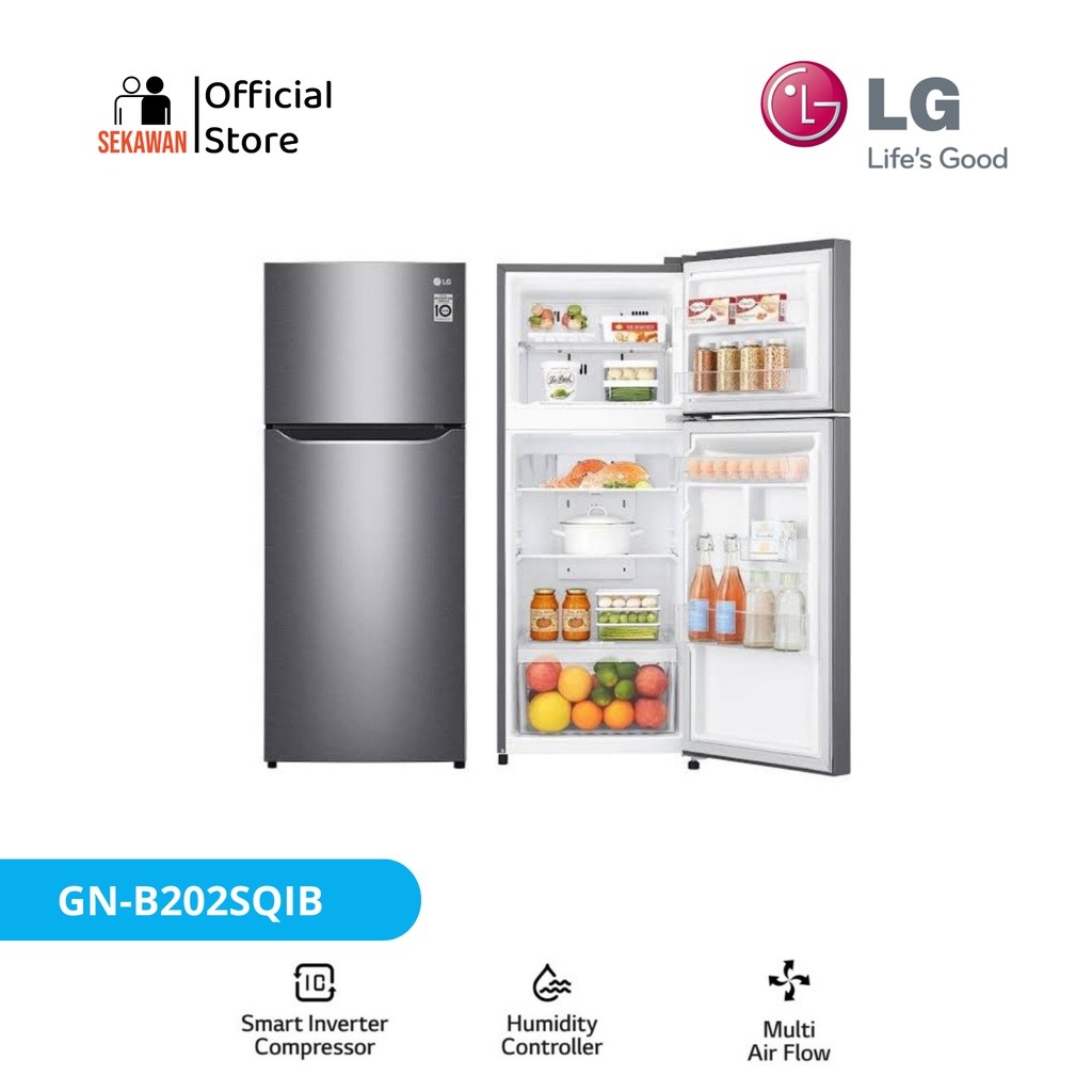 LG Kulkas 2 Pintu GN-B202SQIB / GN B 202 SQIF (Black) - INVERTER NO FROST