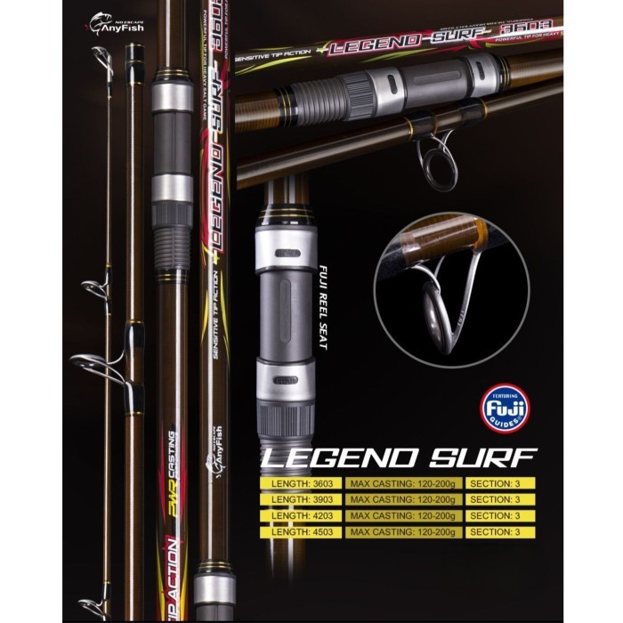 Joran Pancing Laut Surf Laut Sambung 3 Anyfish Legend Surf 360/390/420/450 Full Fuji