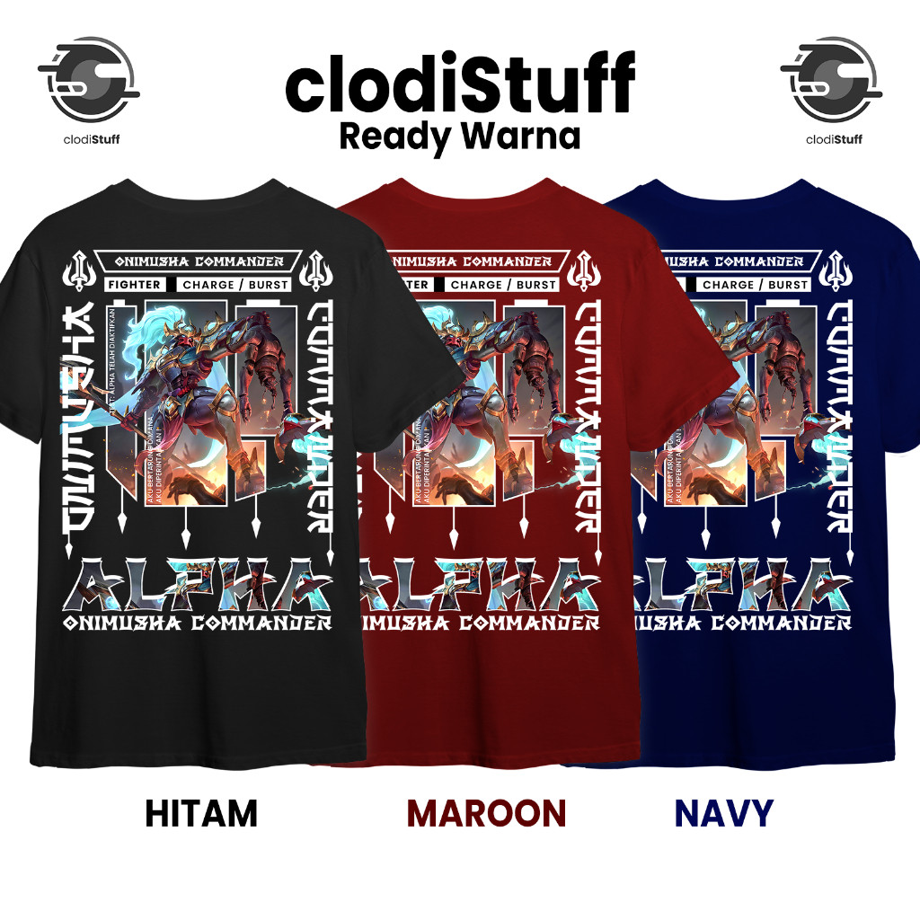 Kaos ALPHA EPIC Skin ONIMUSHA COMMANDER Mobile Legends Lengan Pendek Hitam Combed 30s ML MLBB