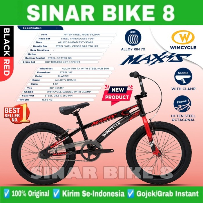 Sepeda BMX WIMCYCLE MAXIS MAXXIS Ukuran 20 Inch Usia 8-12 Tahun