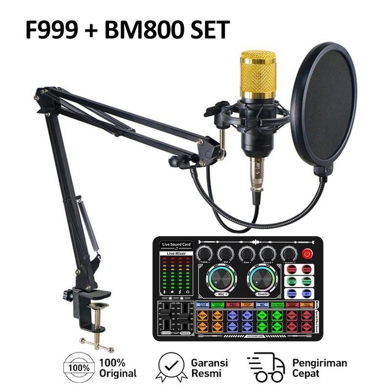 MKC KIMISO F999 + BM800 Set Kartu Suara Mikrofon Kit Audio Mixer Vocoder Mixer Amplifier Ponsel Komp