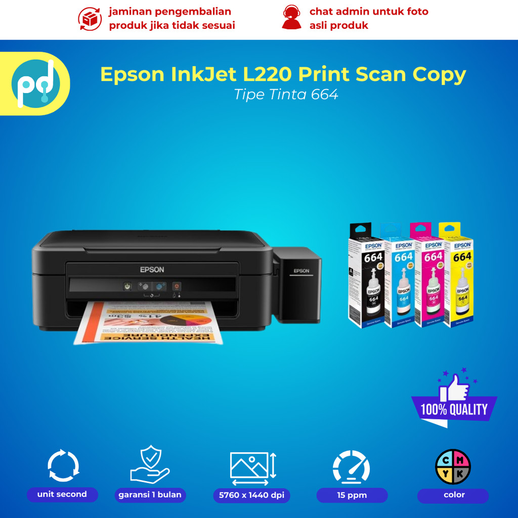 Printer Warna Epson L220 All In One + tinta baru Nozzle Full