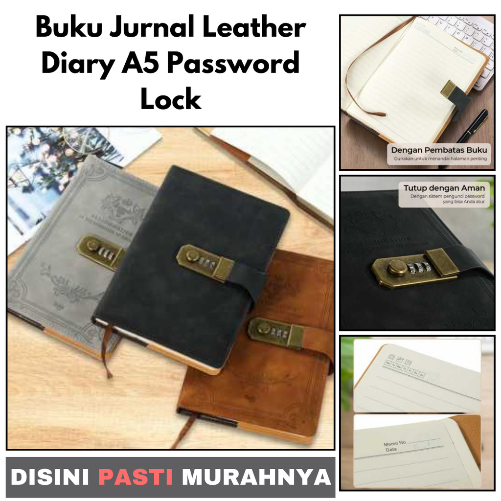 

MKKK Buku Jurnal Leather Diary A5 68GSM 200 Halaman Grid with Lock TD100