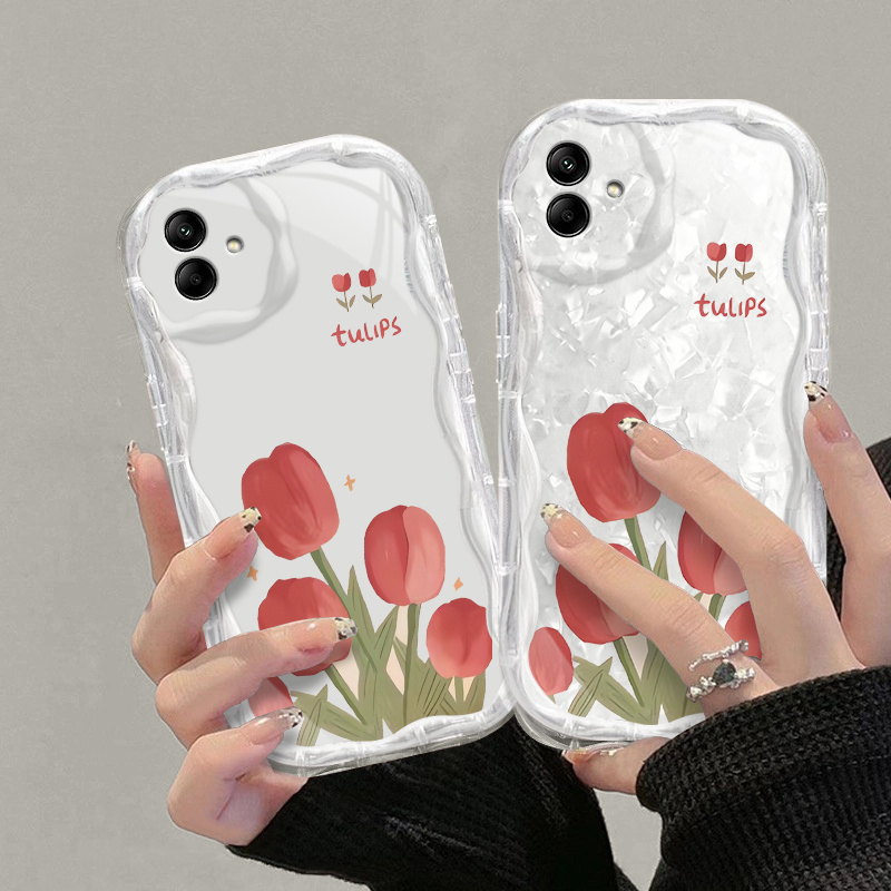 Casing hp SamsungA05  Tulip  wanita  imut  peri  hati gadis  krim  transparan  kertas cangkang  cang