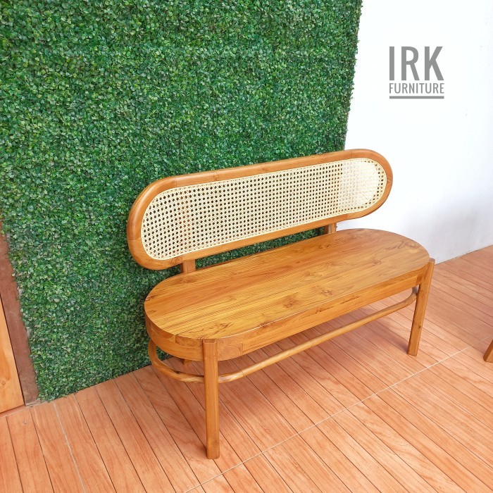 bangku panjang 2 seater kayu jati sandaran rotan by Gufu Furniture| Mebel Jepara