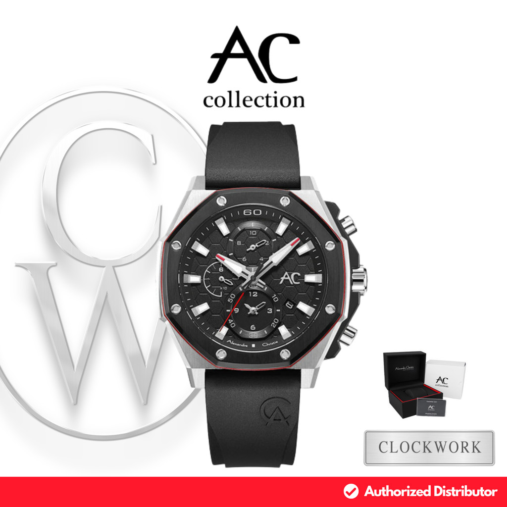 Jam Tangan Pria Alexandre Christie Collection Chronograph AC 9601 GCRTBBARE Karet Sporty Silver