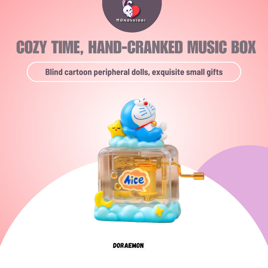 Y003 Pajangan cozy time, hand-cranked music box Figure Doraemon Dekorasi Meja Hadiah Natal Hiasan Ka