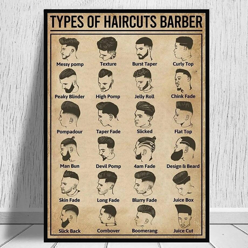 Retro Types Of Haircuts Barber Poster And Print Canvas Painting Vintage Wall Art For Barbershop Room