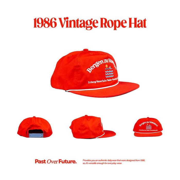 1986 VINTAGE CANVAS ROPE HAT / Topi Snapback Kanvas Retro Classic Merah