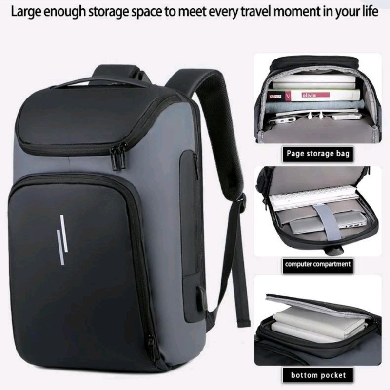 Original. Tas Ransel Pria Wanita Laptop Travel Tabung USB Port Premium - Taurus 8666