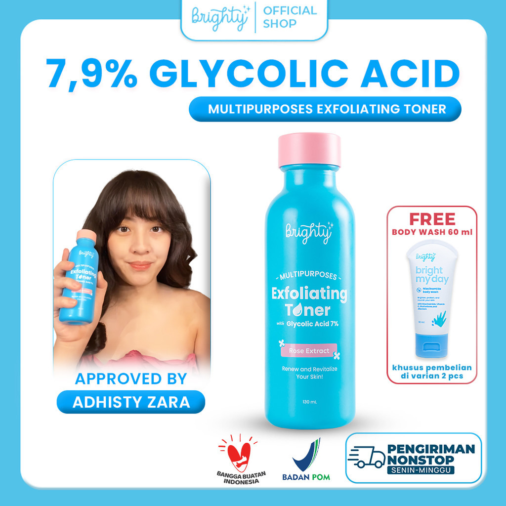 Brighty Multipurpose Exfoliating Toner Pemutih badan pencerah badan pencerah ketiak pemutih leher pe