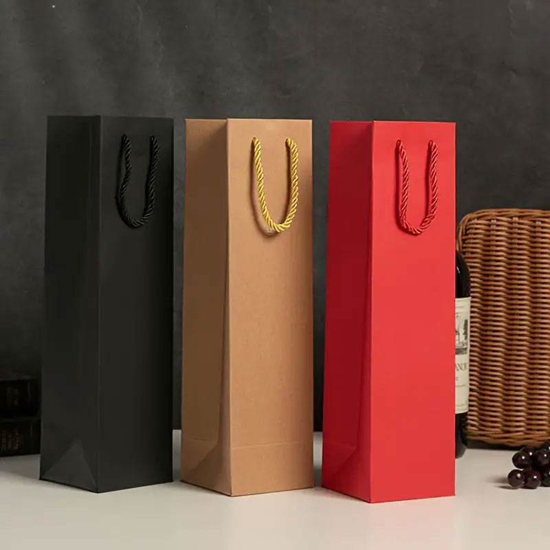 

5/10/15/20pcs Wine Gift Bags Drawstring Bag Packs With Handles,Leak-Proof,Kraft Paper,Reusable,Travel-Friendly for Christmas