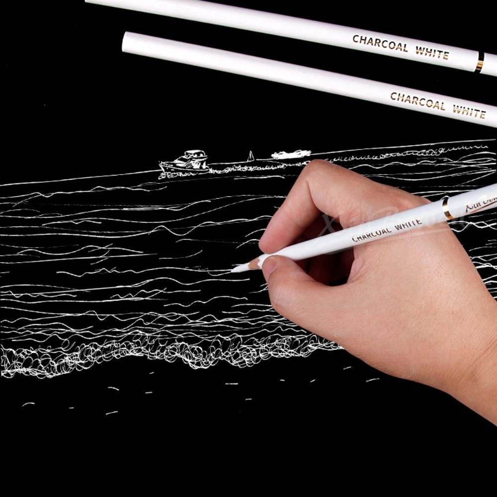 

3Pcs Soft/Medium/Hard Charcoal Pencils Set Art Supplies Drawing Pencil Charcoal Pen Sketch Pencil Professional White/Black