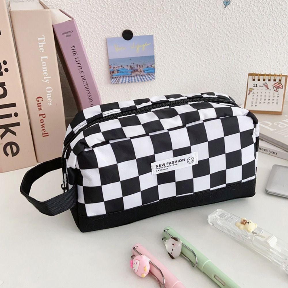 

Ins Checkerboard Pencil Case Large Capacity Cloth Pen Bag Pencil Bag School Office Supplies Portable Korean Cosmetics Maekup Bag