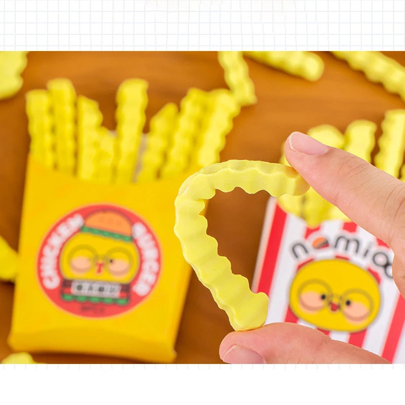 

8pcs/Boxes Cute Creative French Fries Pencil Erasers Stationery Student School Office Supplies Wholesale