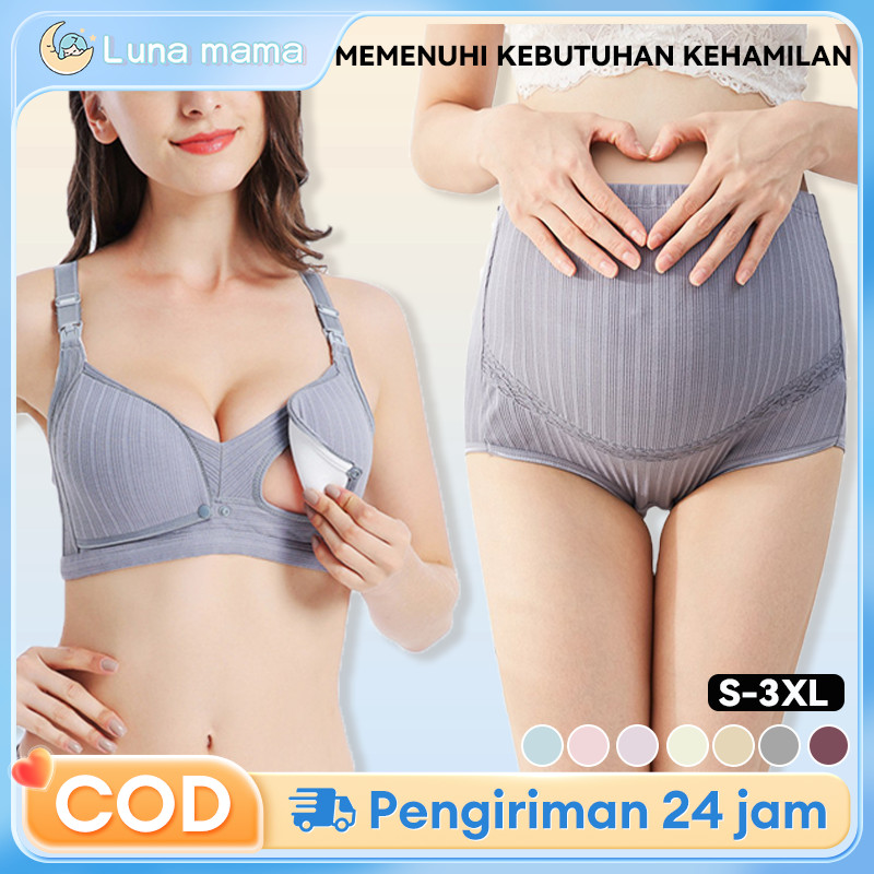 Set Bra Menyusui Ibu hamil Kancing Depan Bra Tanpa Kawat Jumbo Celana Dalam bumil Berpinggang Tinggi