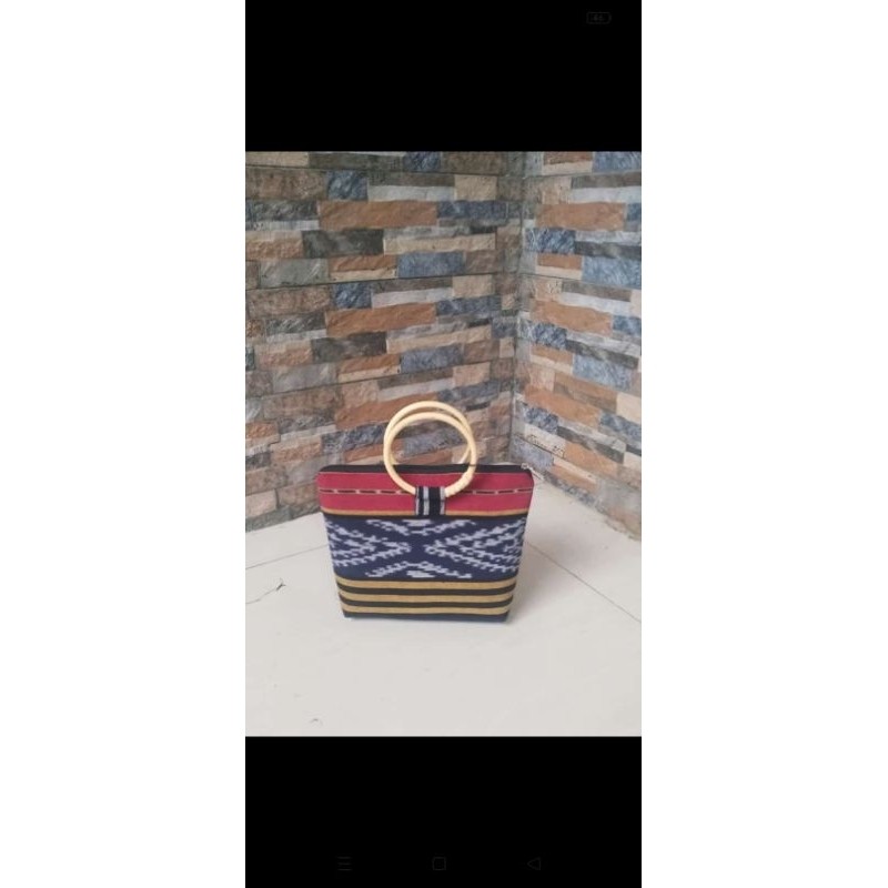 Tas Tenun Etnik Handbag Tenun Handle Rotan Handel Pegangan Rotan