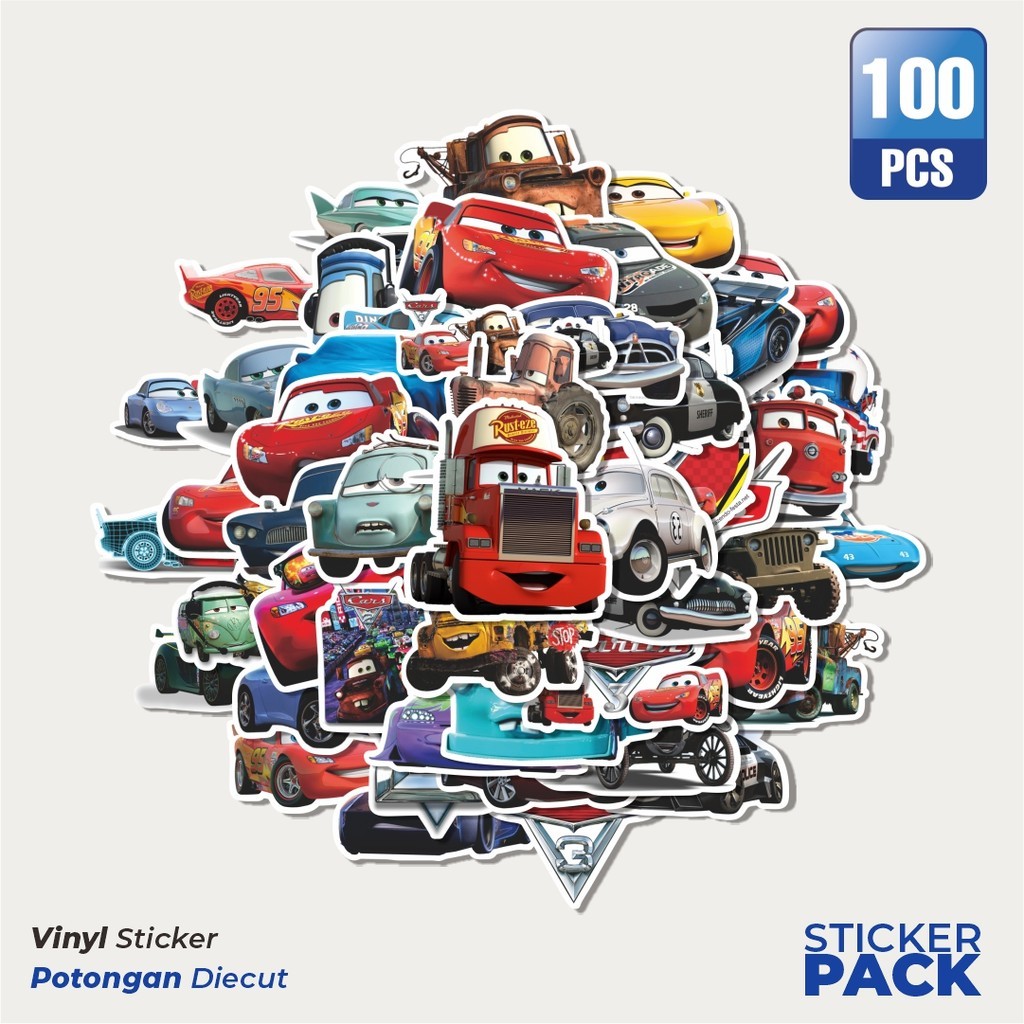 

100 PCS STIKER Cars Toons Sticker Waterproof Aesthetic- Untuk Laptop, Motor, dan Helm - Paper Stationery Pack