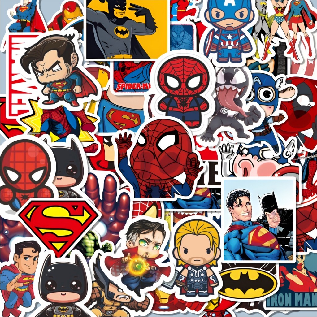 

100PCS Lucu Stiker Kartun Superhero Stiker Aesthetic Stiker Anti Air Stikers Berperekat Waterproof sticker decal buat Motor Helm Buku Journal Koper Casing HP Laptop Botol Minum Hadiah anak